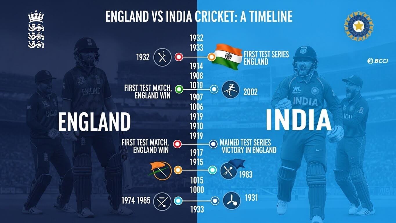 England Cricket Team vs India National Cricket Team Timeline