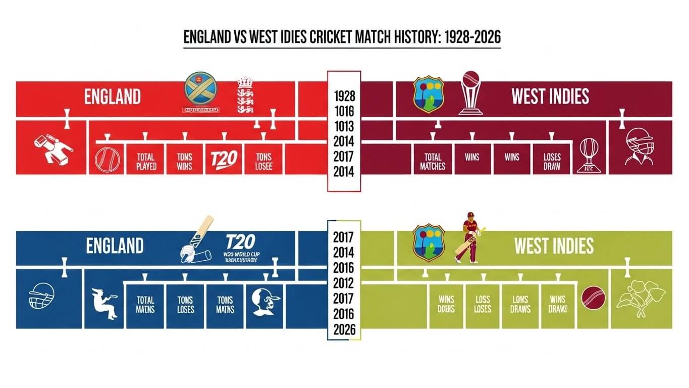England Cricket Team vs West Indies Cricket Team Timeline: Match History from 1928 to 2026