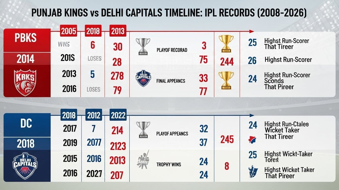 Punjab Kings vs Delhi Capitals Timeline